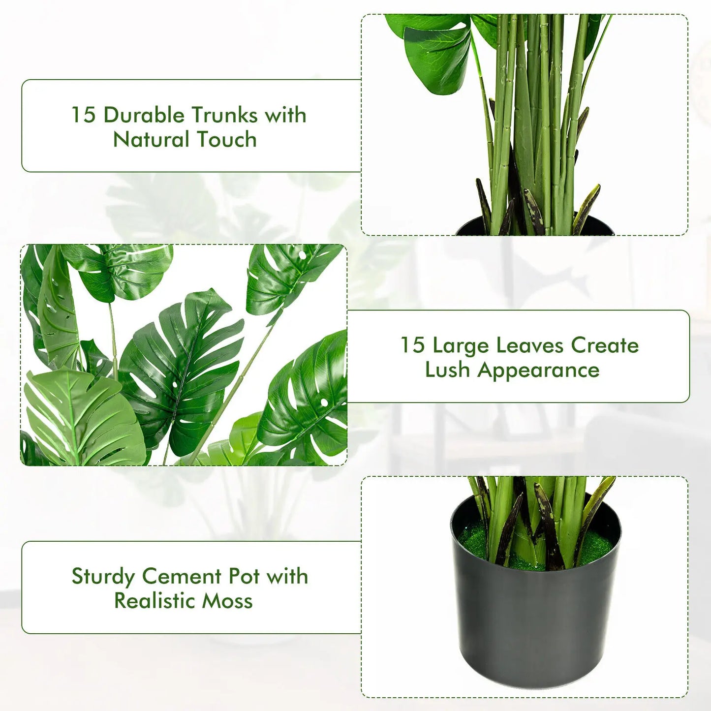 Taufora Halil - 5FT Artificial Tree 2-Pack - Faux Monstera Deliciosa Plant for Indoor & Outdoor